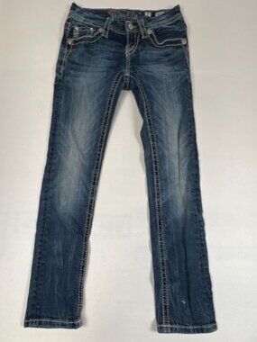 Miss Me Girls Size 7 Skinny Jeans Blue Denim Embellished Pockets